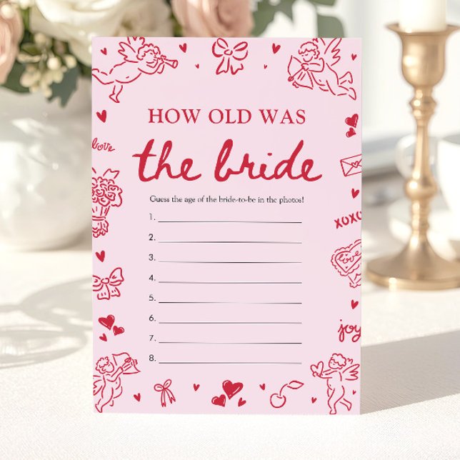 Rosa Handritad Hur Gammal Var Bruden Lek  Inbjudningar (Pink Hand Drawn How Old Was The Bride Game)