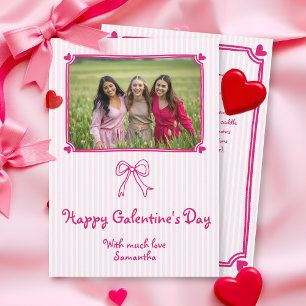 Rosa handritad klotter Galentine's Day foto Julkort