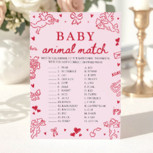 Rosa Handritad Matchning av Djur för Baby Shower-s Inbjudningar