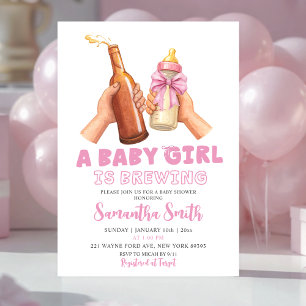 Rosa Handritad Minimalistisk En babyflicka bryggs Inbjudningar