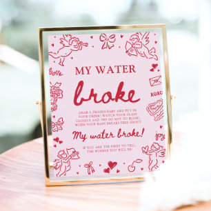 Rosa Handritad 'Mitt vatten brast' Baby Shower-spe Poster
