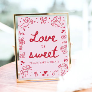 Rosa Handritad Modern Valentine Kärlek är Sött Poster