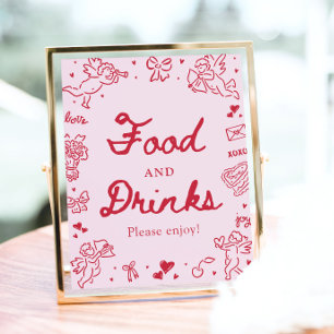 Rosa Handritad Modern Valentine Mat och Dryck Poster