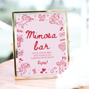 Rosa Handritad Modern Valentine Mimosa Bar Poster
