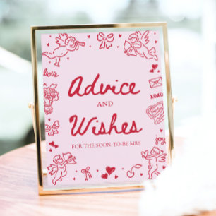 Rosa Handritad Modern Valentine Råd och Önskningar Poster