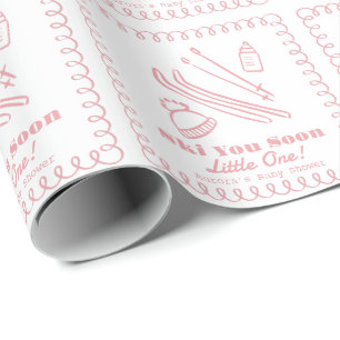 Rosa Handritad Ski You Soon Flick Baby Shower Presentpapper