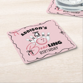 Rosa Handritade BOWling Bågar Flickas Födelsedagsf Underlägg Papper Kvadrat