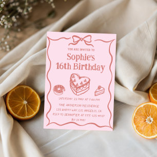 Rosa Handritade Godisar Sweet 16 Födelsedag  Inbjudningar