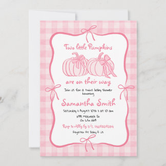 Rosa Handritade Pumpkins Tvillingar Bebis Badd Inbjudningar