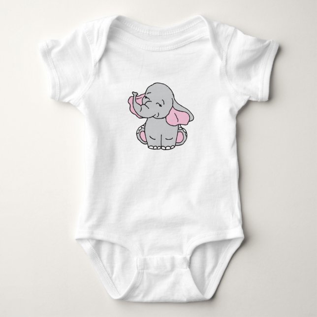 Rosa Handritat Elefantmönster Elefant Cartoon T Shirt (Framsida)
