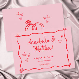 Rosa Handritat Hjärta Whimsical Modern Bröllop Spara Datumet