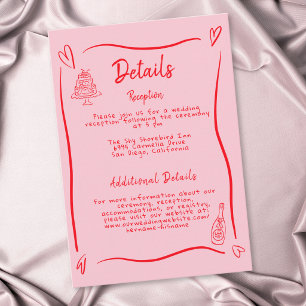 Rosa Handritat Hjärta Whimsical Modern Bröllop Tilläggskort