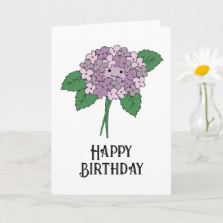 Rosa Handritet Kawaii Hortensia Födelsedags Kort