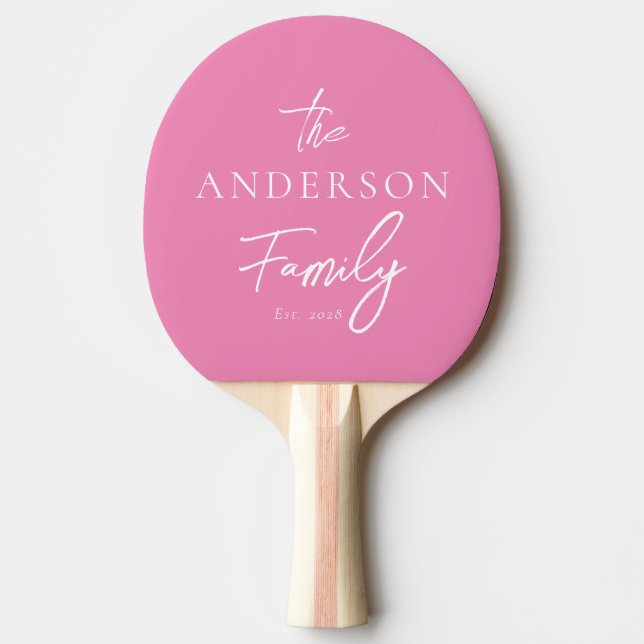 Rosa handskriven familjenamn pingisracket (Framsidan)