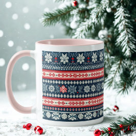 Rosa Handtag Fula Jultröja Snöflinga Mugg