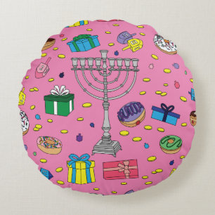 Rosa Hanukkah Mönster Rund Kudde