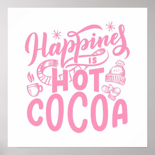 Rosa Happity är Hett Cocoa Typography Helgdag Poster (Framsidan)