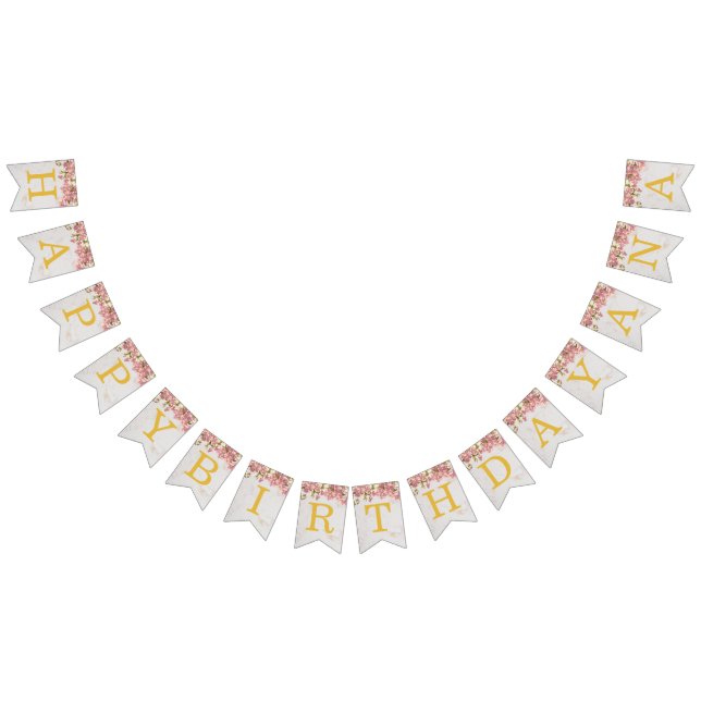 Rosa Happy Birthday 3 Bokstäver Namn Orkidéer Flic Vimplar (Alla)