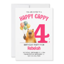 Rosa HAPPY CAPPY Anpassad Kapybara 4-årsdag