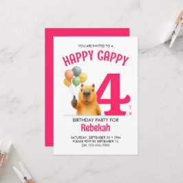 Rosa HAPPY CAPPY Anpassad Kapybara 4-årsdag Inbjudningar