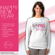 Rosa Happy New Year staplade långärmade t-shirts