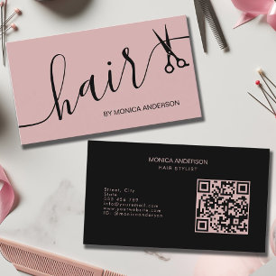 Rosa hår Script Stylist Sax QR-kod Visitkort
