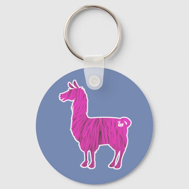 Rosa Hårig Llama Keychain Nyckelring (Framsida)