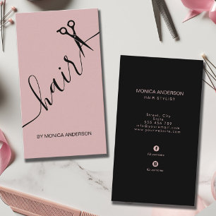 Rosa hårmanus stylist sax vertikal visitkort