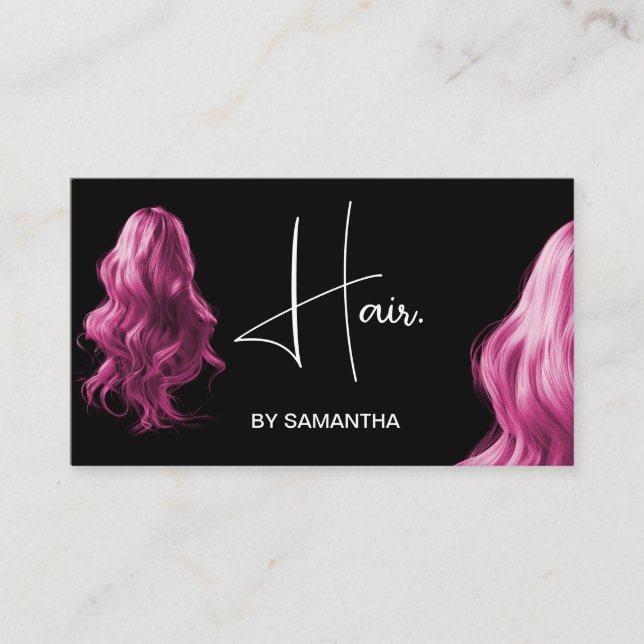 rosa hårstylist modern typografi hårtillägg visitkort (Framsida)