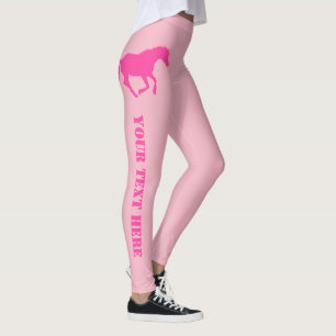 Rosa häst- eller ponnyanpassningsbartext leggings