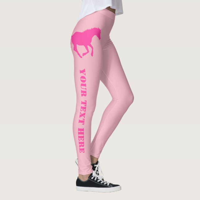 Rosa häst- eller ponnyanpassningsbartext leggings (Höger)