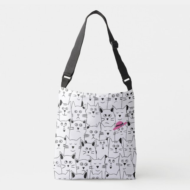 Rosa Hat n'Cat Shoulder Tote Tygkasse (Framsida)