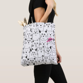 Rosa Hat n'Cat Shoulder Tote Tygkasse