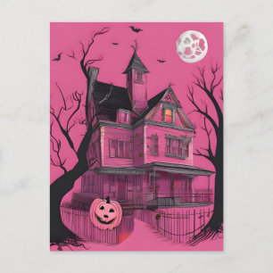 Rosa Haunted Halloween House Vykort