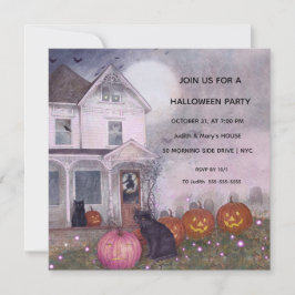 Rosa Haunted House Black Cat Halloween fest Inbjudningar