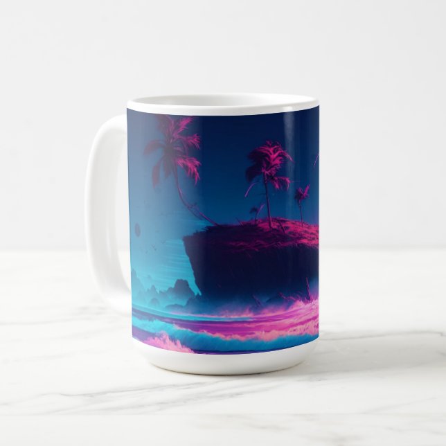Rosa hav och palmer Digital konst  Kaffemugg (Framsida vänster)