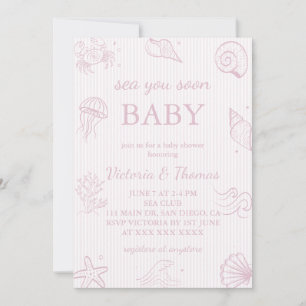 Rosa hav ser dig snart baby shower inbjudningar