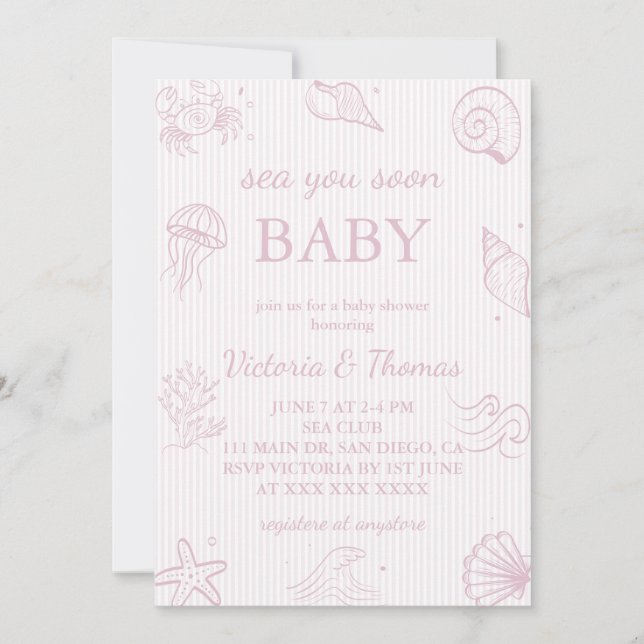Rosa hav ser dig snart baby shower inbjudningar (Framsida)