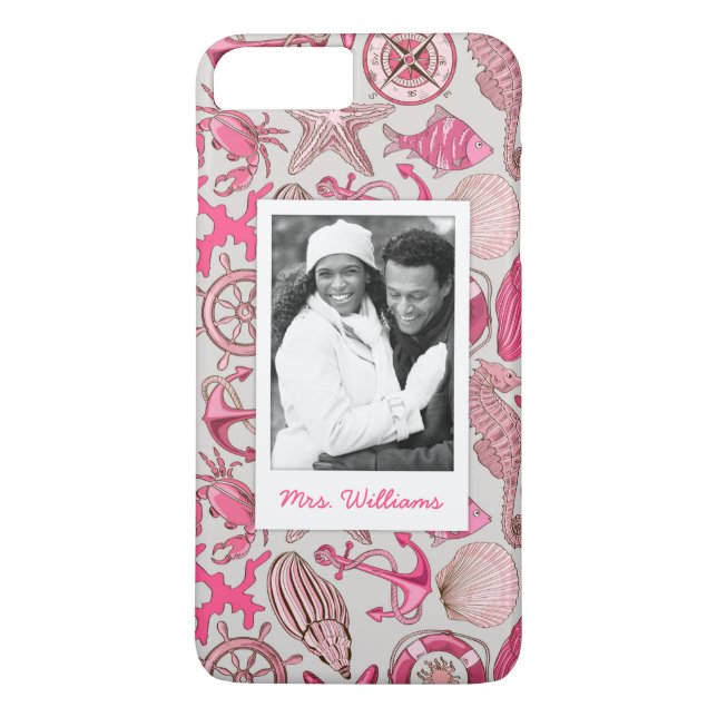 Rosa havsmönster | ditt foto & namn Case-Mate iPhone skal (Baksida)