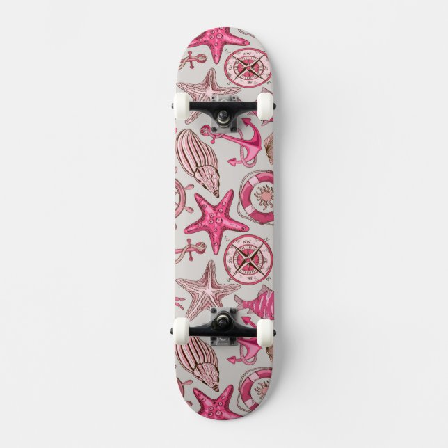 Rosa havsmönster skateboard bräda 20,5 cm (Framsida)