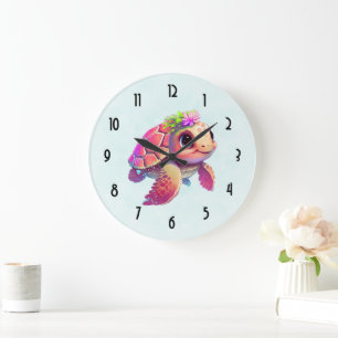 Rosa havssköldpadda Whimsical & söt Stor Klocka