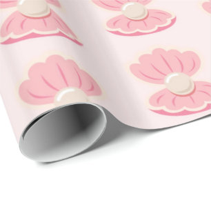 Rosa havssnäcka- och pärlamönster som slår in presentpapper