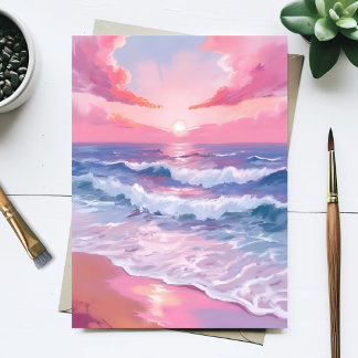 Rosa havsstrand strandmålning vykort