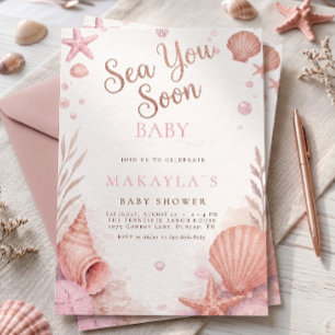 Rosa havsstrandflicka baby shower inbjudningar