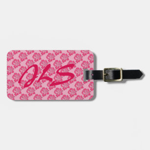 Rosa Hawaiian Hibiscus Flower Blommigt Monogram Bagagebricka