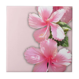 Rosa Hawaiian Hibiscus Flowers Tile Kakelplatta