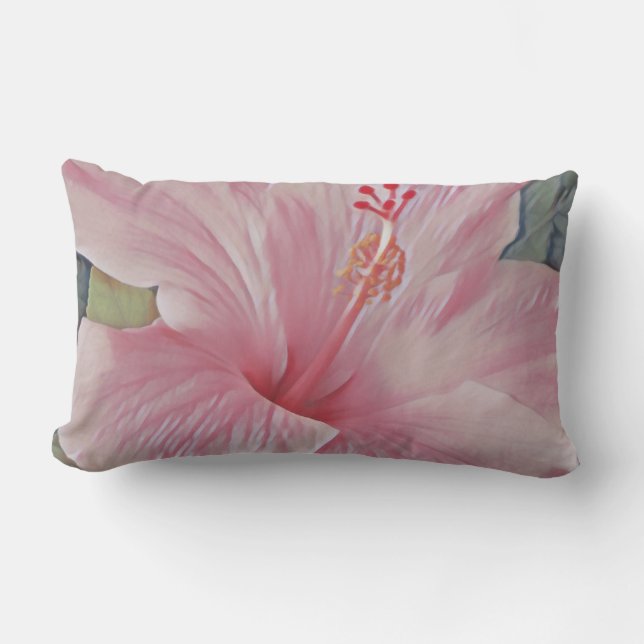 Rosa Hawaiian Hibiscus Lumbar Dekorativ kudde (Framsida)
