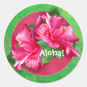 Rosa hawaiiboAloha hibiskusklistermärkear Runt Klistermärke