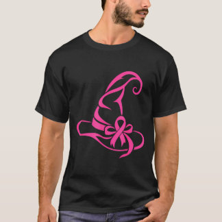 Rosa häxa hatt bröstcancer medvetenhet band t shirt