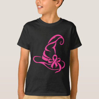 Rosa häxa hatt bröstcancer medvetenhet band t shirt